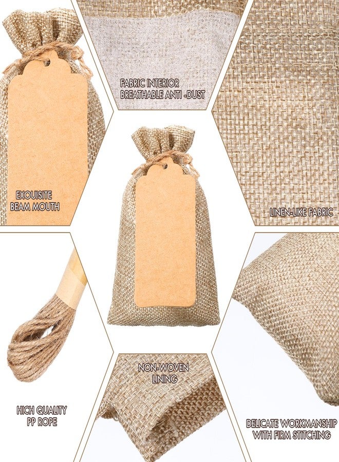 Lemecima 100 Pcs Burlap Gift Bags with 100 Pcs brown Paper Gift Tags with Drawstring Favor Bulk Burlap Sack Bags for DIY Wedding Party Craft(4 x 6 Inch,Light Brown) - Image 3